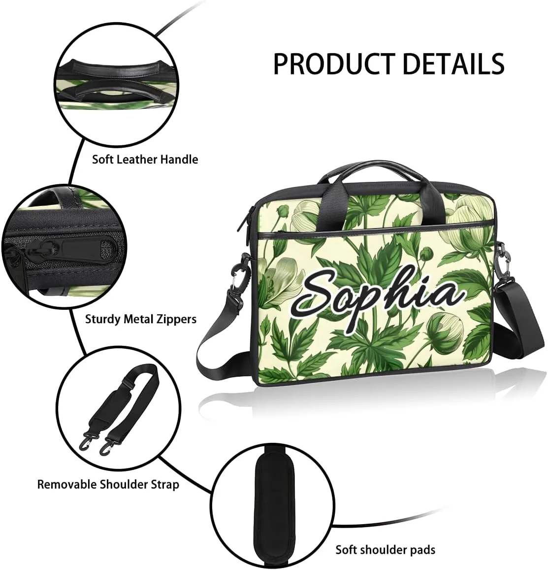 TropicalLife Personalized Laptop Bag 15 Inch Custom Sleeve Case with Handle Shoulder Strap Computer Messenger Bag