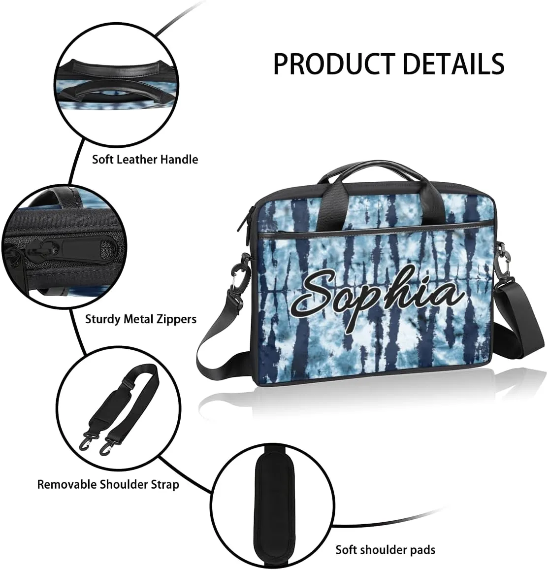 TropicalLife Personalized Laptop Bag 15 Inch Custom Sleeve Case with Handle Shoulder Strap Computer Messenger Bag