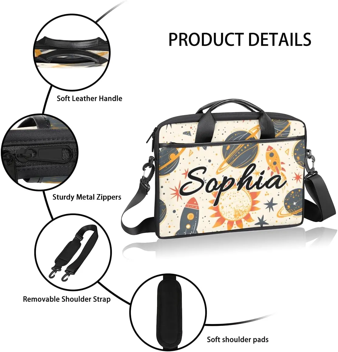 TropicalLife Personalized Laptop Bag 15 Inch Custom Sleeve Case with Handle Shoulder Strap Computer Messenger Bag