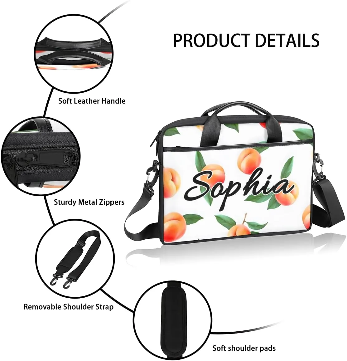 TropicalLife Personalized Laptop Bag 15 Inch Custom Sleeve Case with Handle Shoulder Strap Computer Messenger Bag