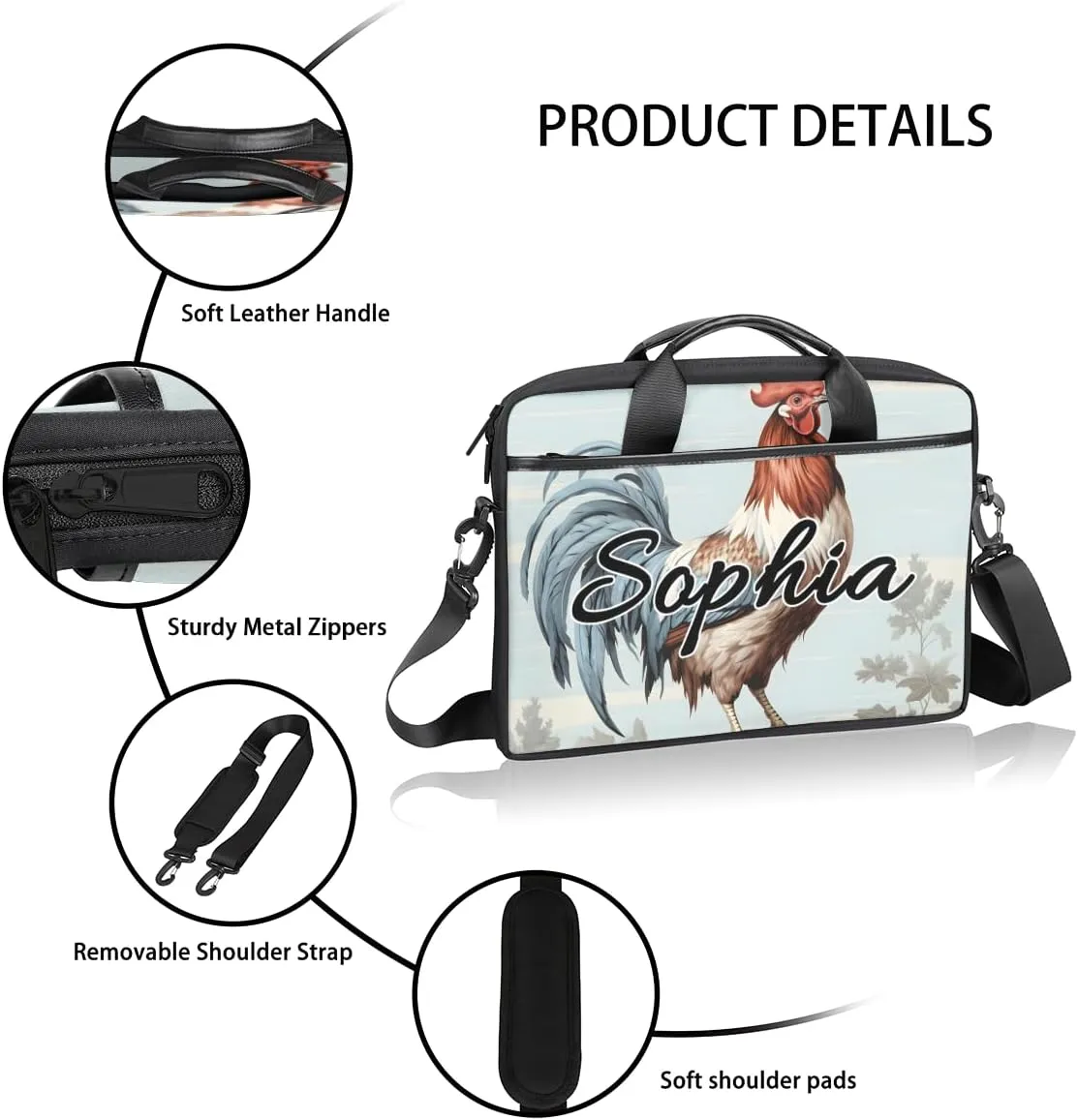 TropicalLife Personalized Laptop Bag 15 Inch Custom Sleeve Case with Handle Shoulder Strap Computer Messenger Bag