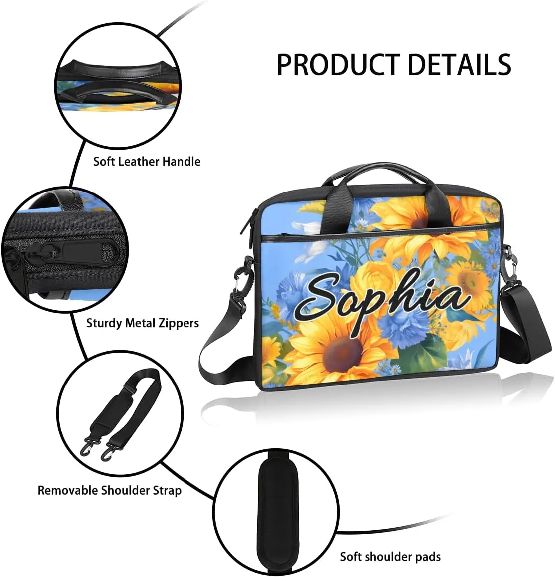 TropicalLife Personalized Laptop Bag 15 Inch Custom Sleeve Case with Handle Shoulder Strap Computer Messenger Bag