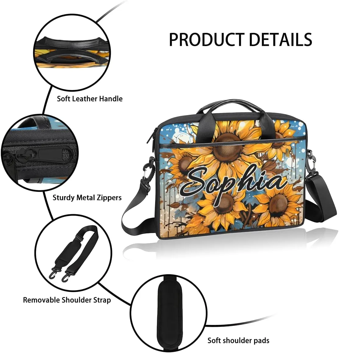 TropicalLife Personalized Laptop Bag 15 Inch Custom Sleeve Case with Handle Shoulder Strap Computer Messenger Bag