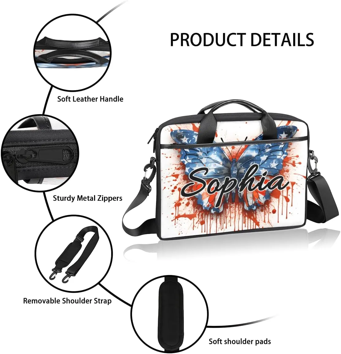 TropicalLife Personalized Laptop Bag 15 Inch Custom Sleeve Case with Handle Shoulder Strap Computer Messenger Bag