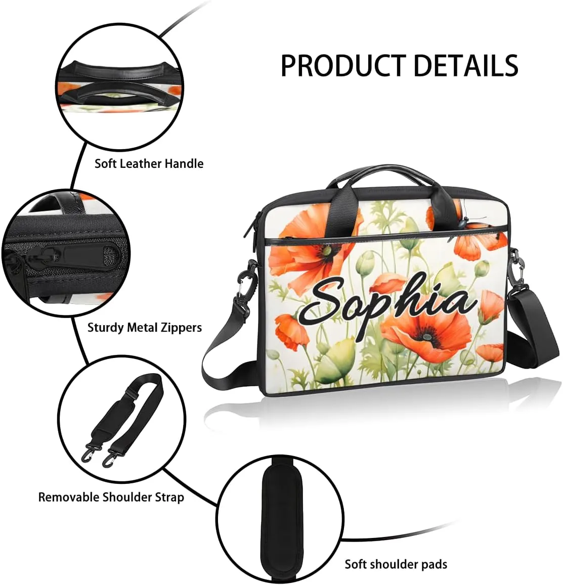 TropicalLife Personalized Laptop Bag 15 Inch Custom Sleeve Case with Handle Shoulder Strap Computer Messenger Bag