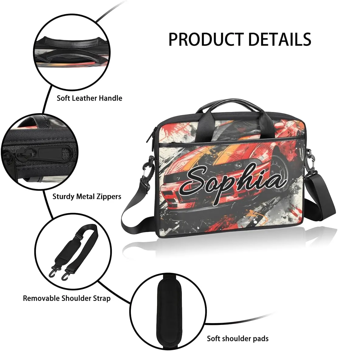 TropicalLife Personalized Laptop Bag 15 Inch Custom Sleeve Case with Handle Shoulder Strap Computer Messenger Bag