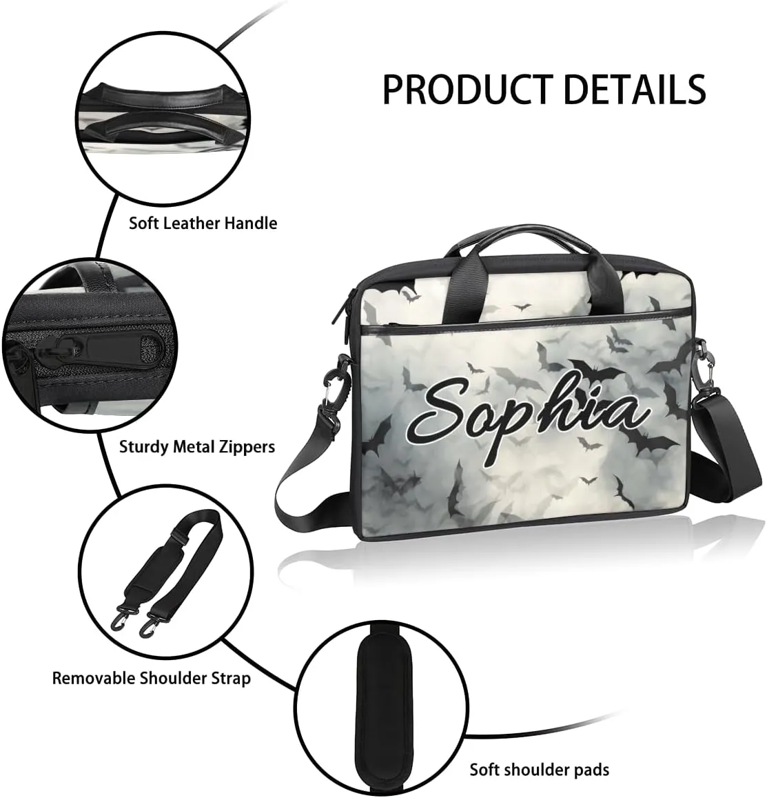 TropicalLife Personalized Laptop Bag 15 Inch Custom Sleeve Case with Handle Shoulder Strap Computer Messenger Bag