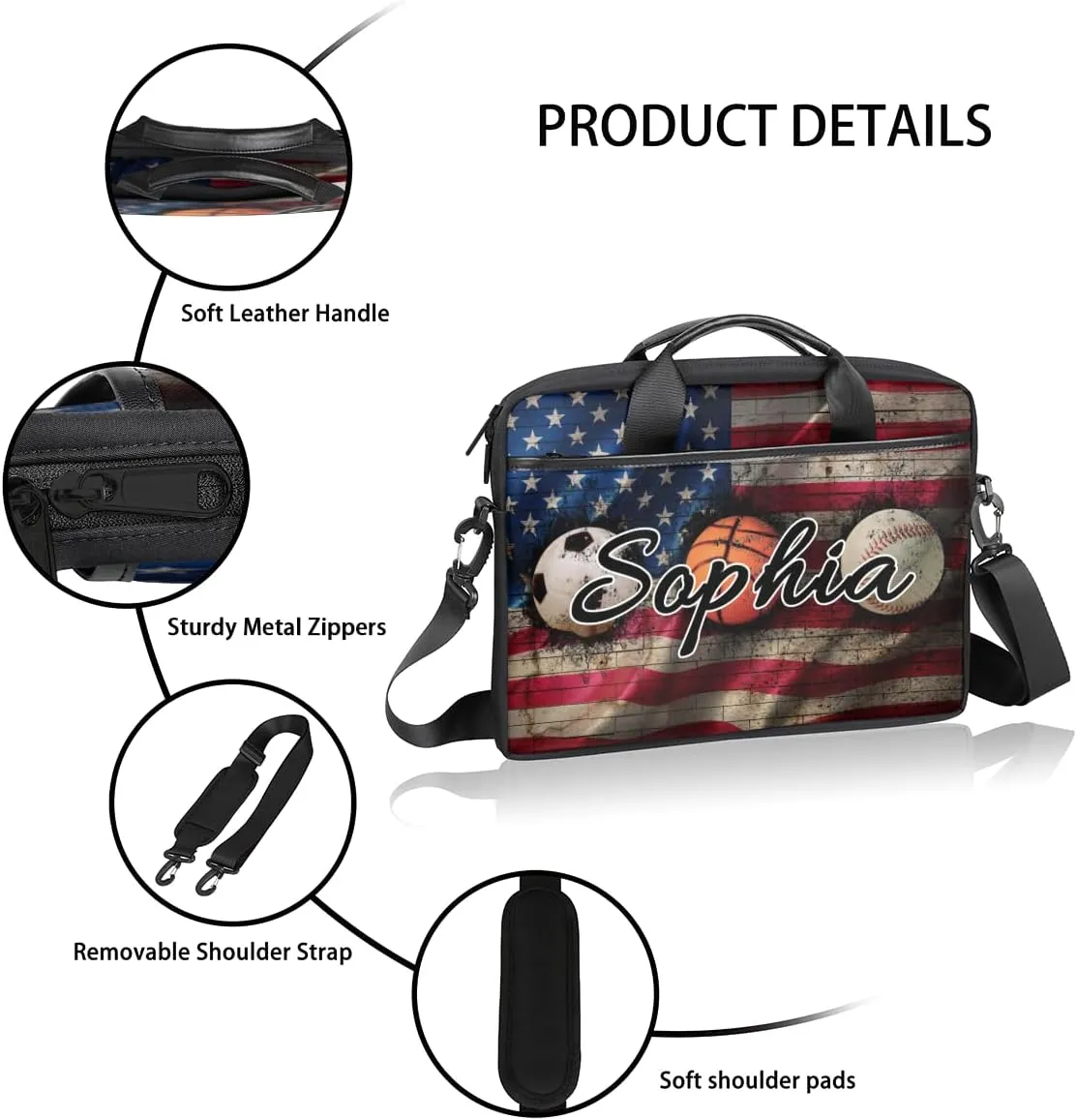 TropicalLife Personalized Laptop Bag 15 Inch Custom Sleeve Case with Handle Shoulder Strap Computer Messenger Bag