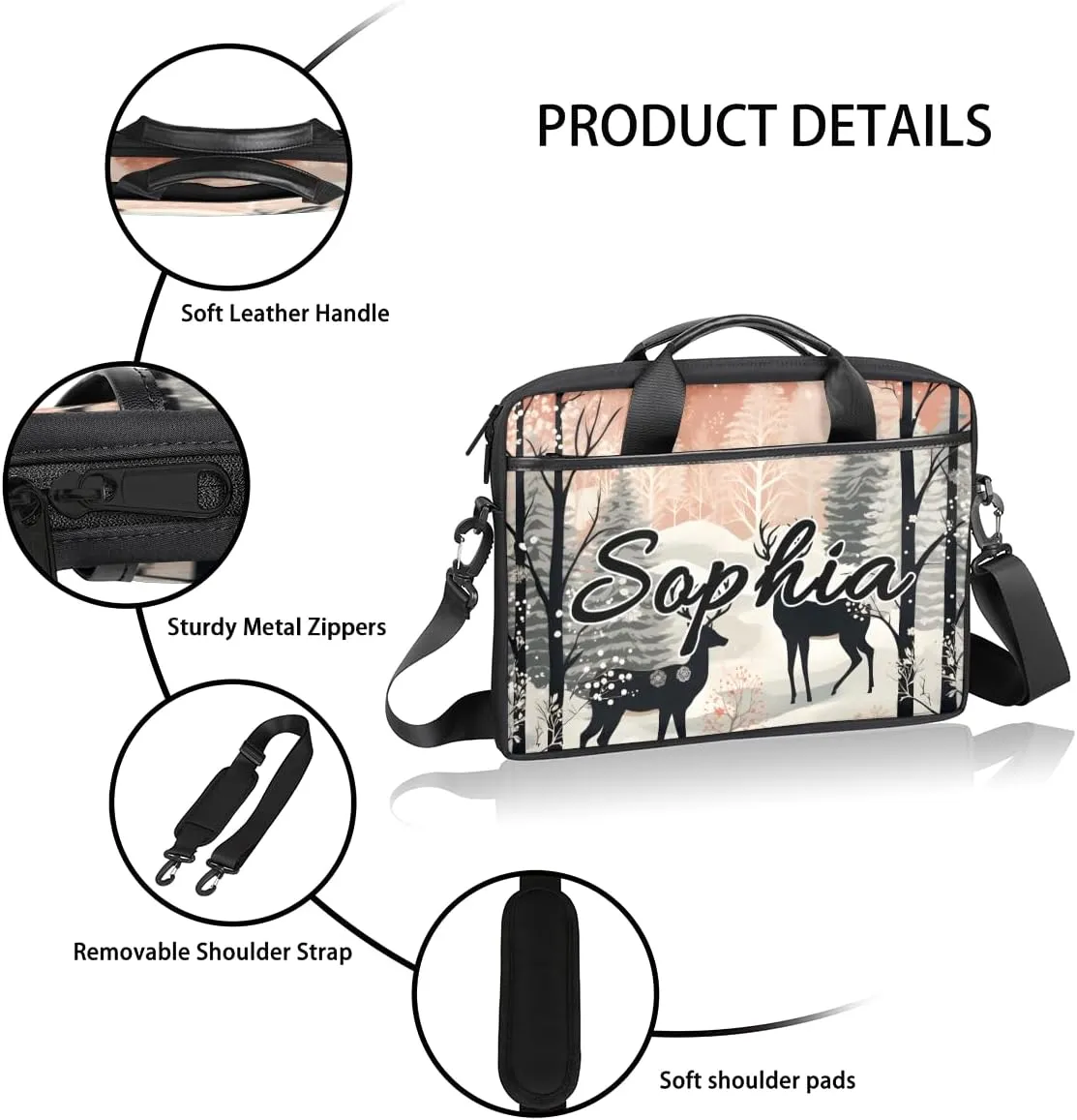 TropicalLife Personalized Laptop Bag 15 Inch Custom Sleeve Case with Handle Shoulder Strap Computer Messenger Bag