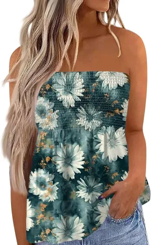 Tube Tops for Women Strapless Elastic Trim Vintage Tanks Backless Sexy Casual Bandeau Sleeveless Shirts