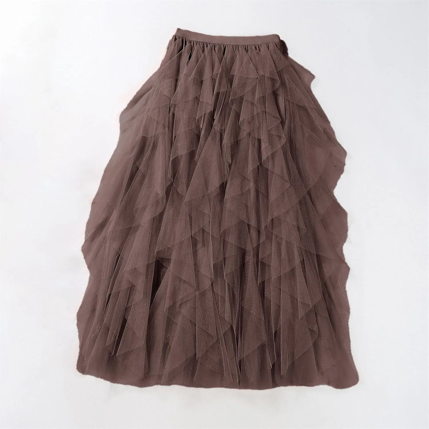 Tulle Maxi Skirts for Women 2025 Summer Vacation High Waisted Pleated Tiered Flowy Asymmetrical Long Skirt
