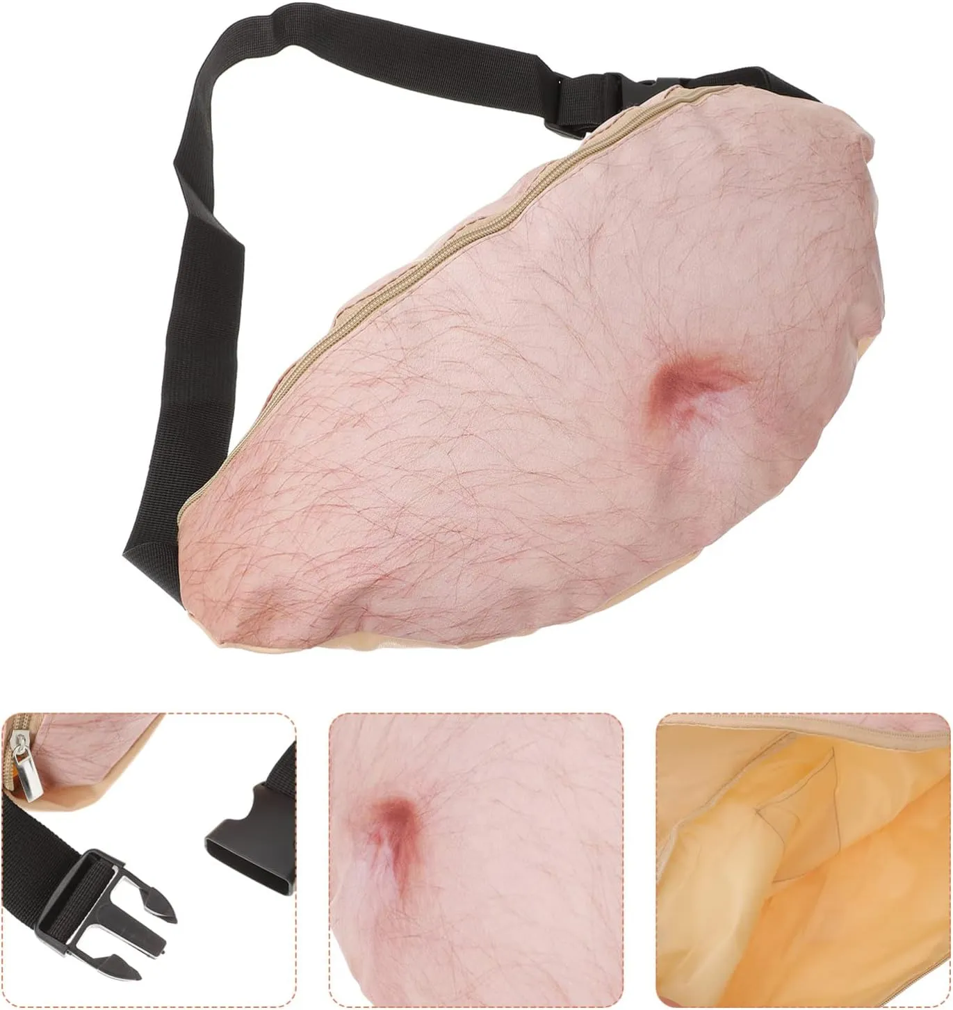 Unisex Fake Belly Waist Packs Funny Fanny Packs for Men Women White -Elephant Day Gifts Hiking Waist Bags Prank Gifts