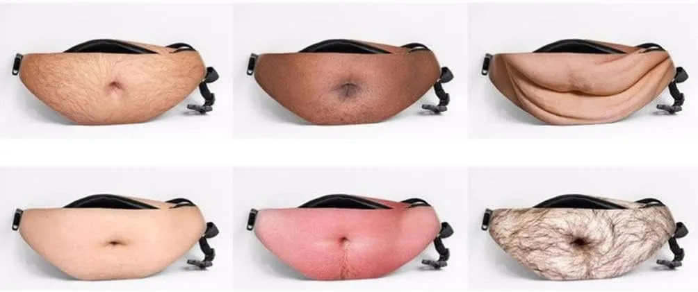 Unisex Fake Belly Waist Packs Funny Fanny Packs for Men Women White -Elephant Day Gifts Hiking Waist Bags Prank Gifts
