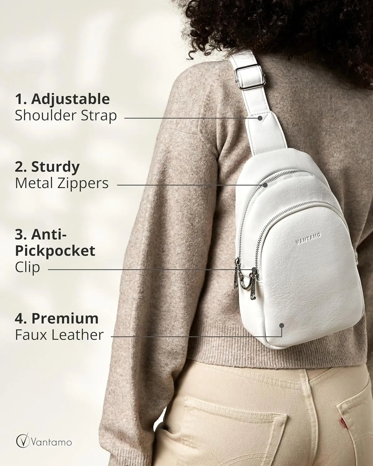 Vantamo Crossbody Sling Bags for Women, RFID & Anti-Pickpocket Clip Cross Body Bag, Adjustable Strap Travel Pack