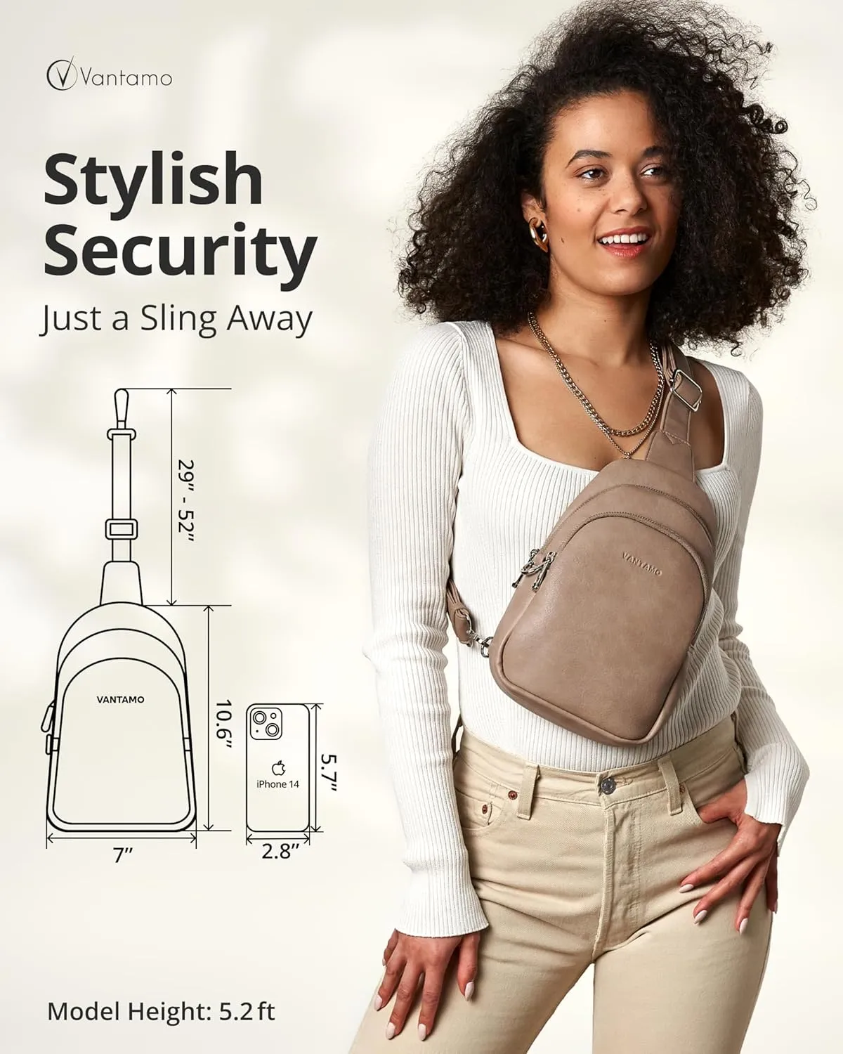 Vantamo Crossbody Sling Bags for Women, RFID & Anti-Pickpocket Clip Cross Body Bag, Adjustable Strap Travel Pack