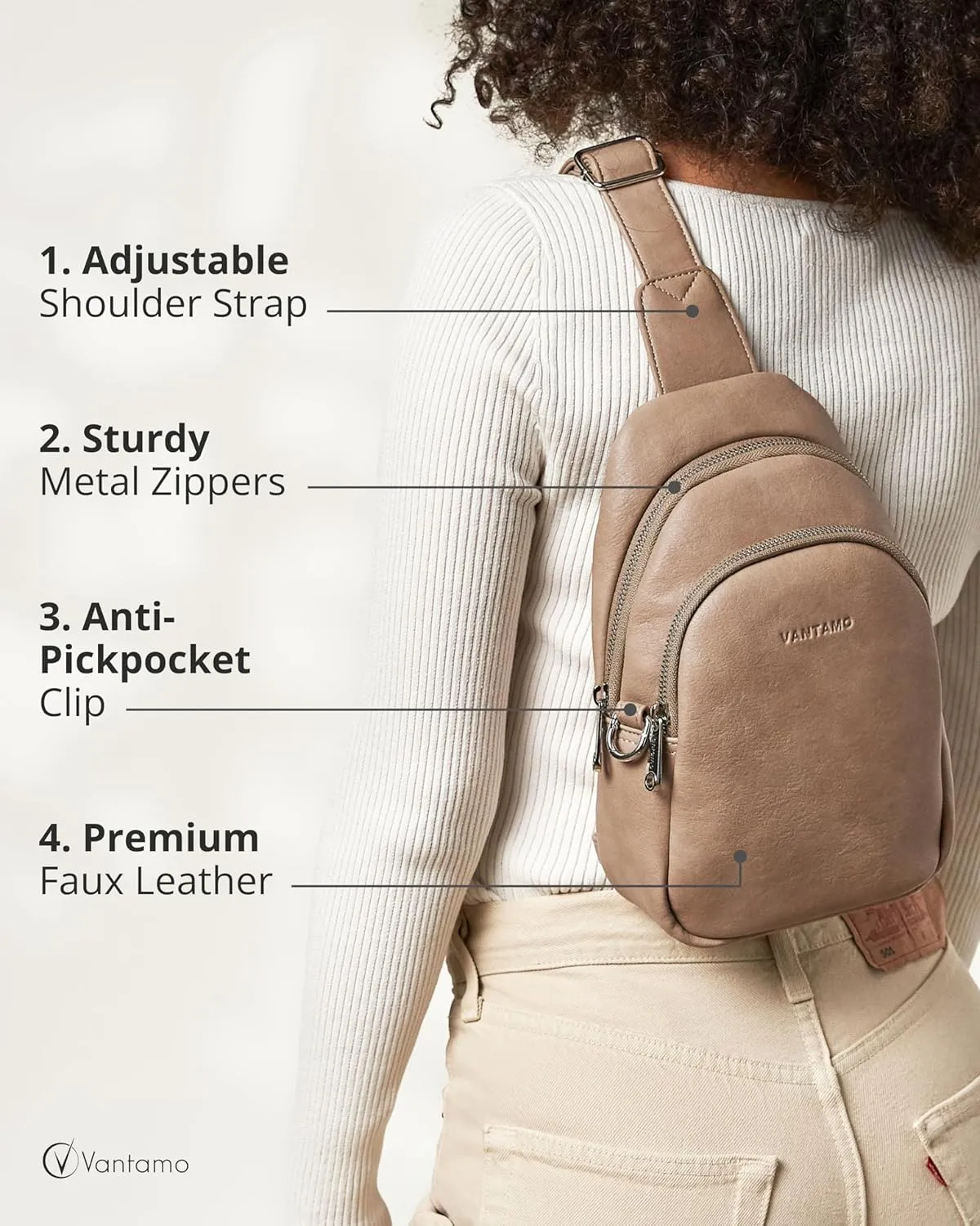 Vantamo Crossbody Sling Bags for Women, RFID & Anti-Pickpocket Clip Cross Body Bag, Adjustable Strap Travel Pack