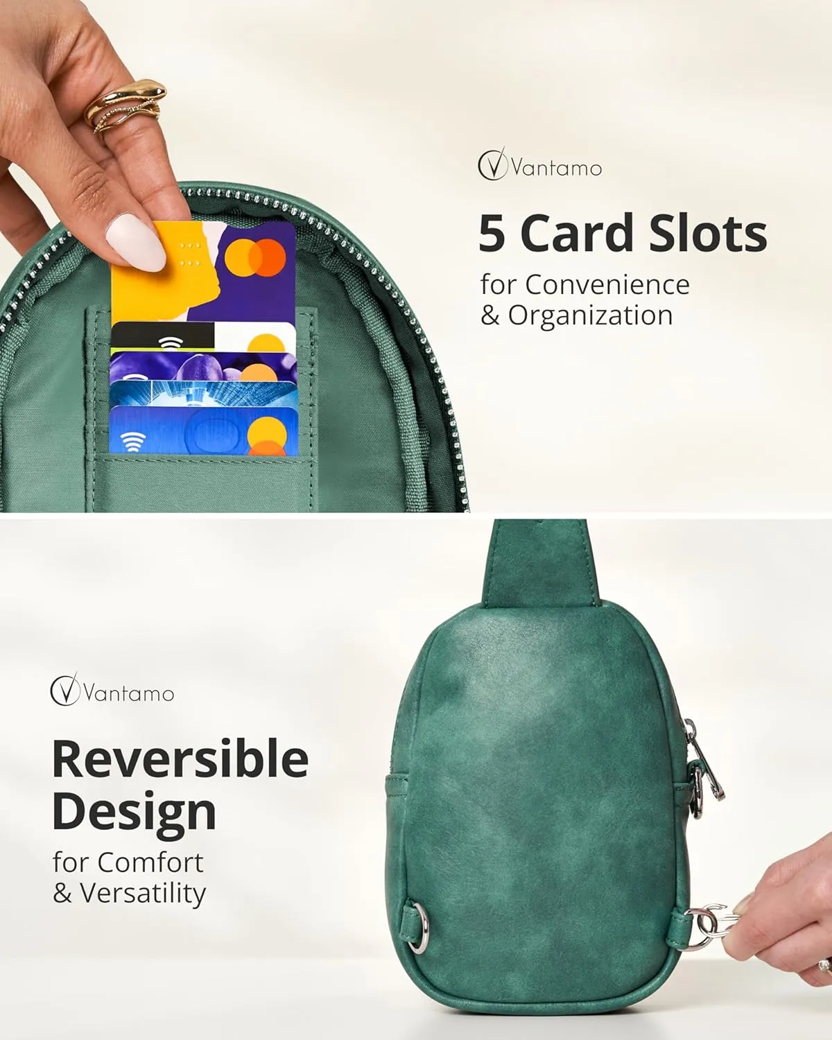 Vantamo Small Crossbody Bags for Women, Sling Bag with RFID & Anti-Pickpocket Clip, Adjustable Strap Cross Body Packs