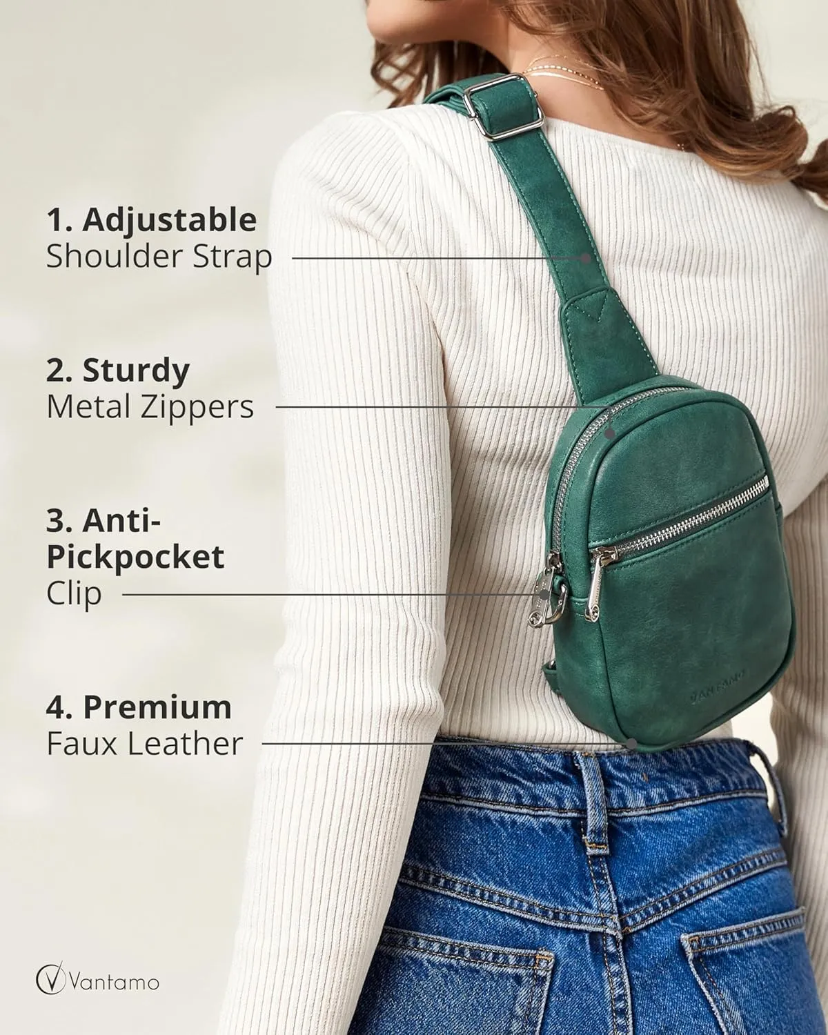 Vantamo Small Crossbody Bags for Women, Sling Bag with RFID & Anti-Pickpocket Clip, Adjustable Strap Cross Body Packs