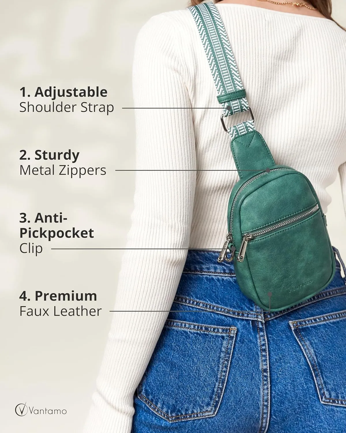 Vantamo Small Crossbody Bags for Women, Sling Bag with RFID & Anti-Pickpocket Clip, Adjustable Strap Cross Body Packs