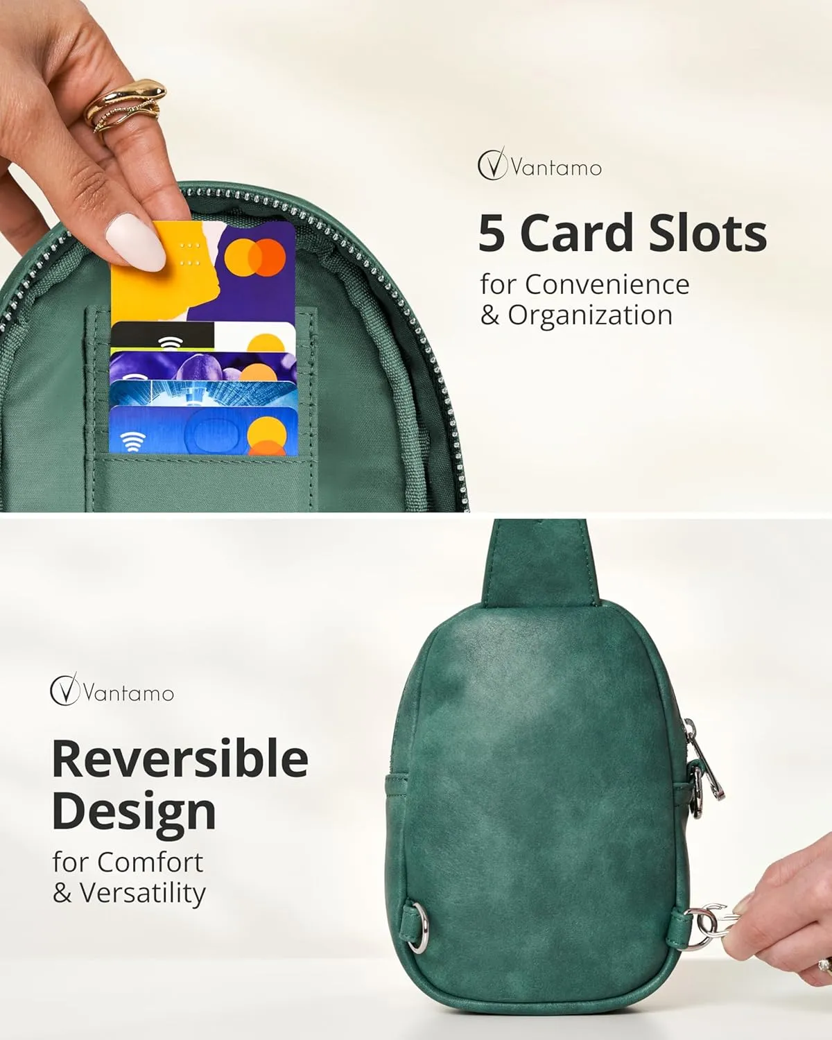 Vantamo Small Crossbody Bags for Women, Sling Bag with RFID & Anti-Pickpocket Clip, Adjustable Strap Cross Body Packs