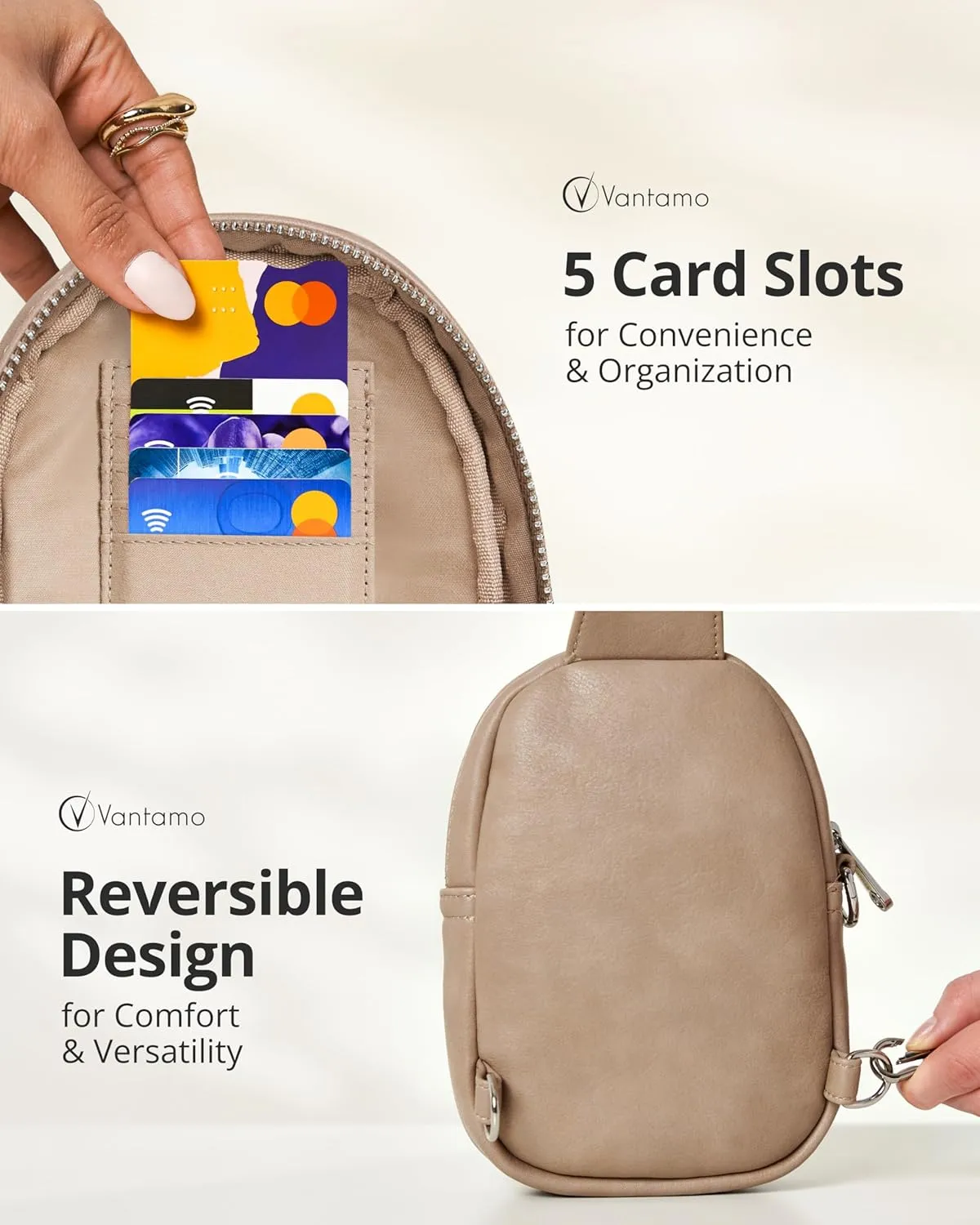 Vantamo Small Crossbody Bags for Women, Sling Bag with RFID & Anti-Pickpocket Clip, Adjustable Strap Cross Body Packs