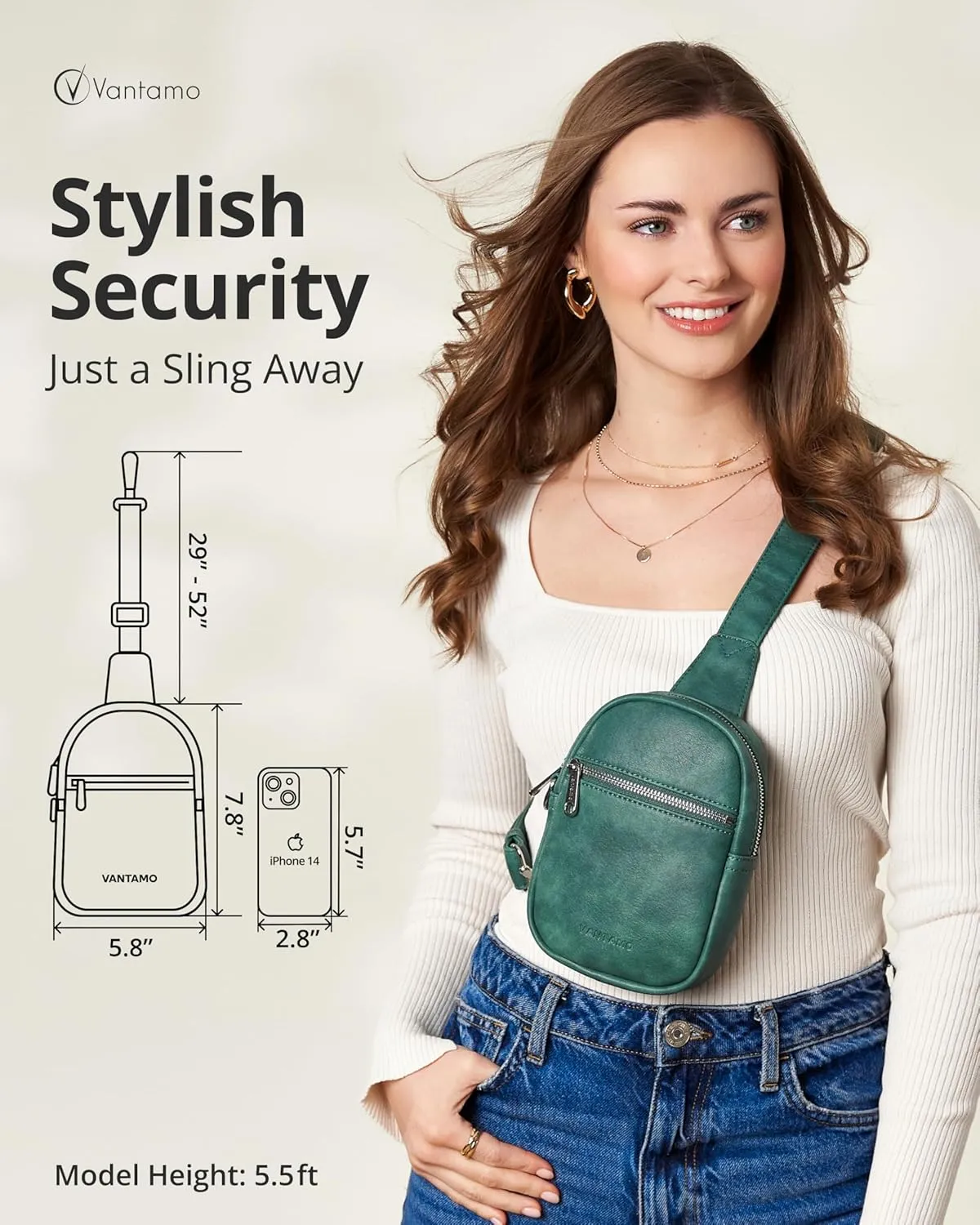 Vantamo Small Crossbody Bags for Women, Sling Bag with RFID & Anti-Pickpocket Clip, Adjustable Strap Cross Body Packs