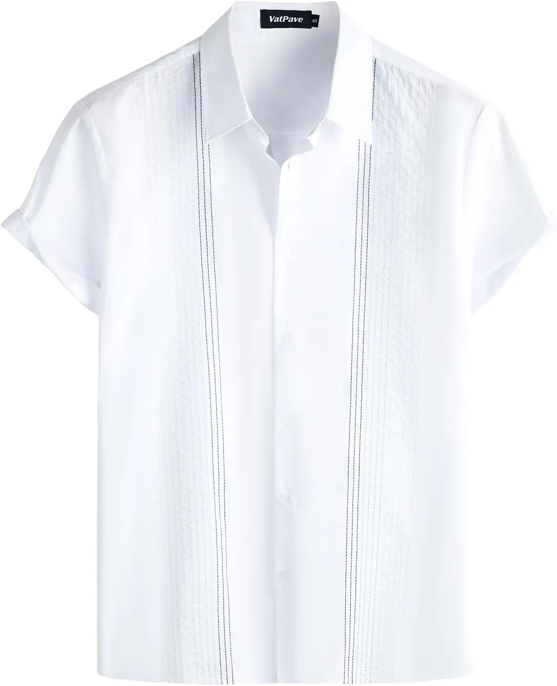 VATPAVE Mens Hawaiian Cotton Linen Shirts Casual Short Sleeve Button Down Shirts Summer Beach Embroidered Shirts