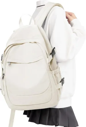 VECAVE Lightweight Backpack for Women Men, Travel Casual Daypack Laptop Rucksack, Waterproof College High Secondary Bookbag Daily Bag, Beige.