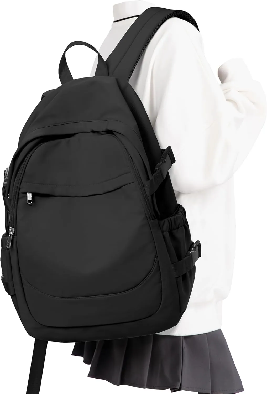 VECAVE Lightweight Backpack for Women Men, Travel Casual Daypack Laptop Rucksack, Waterproof College High Secondary Bookbag Daily Bag, Black.