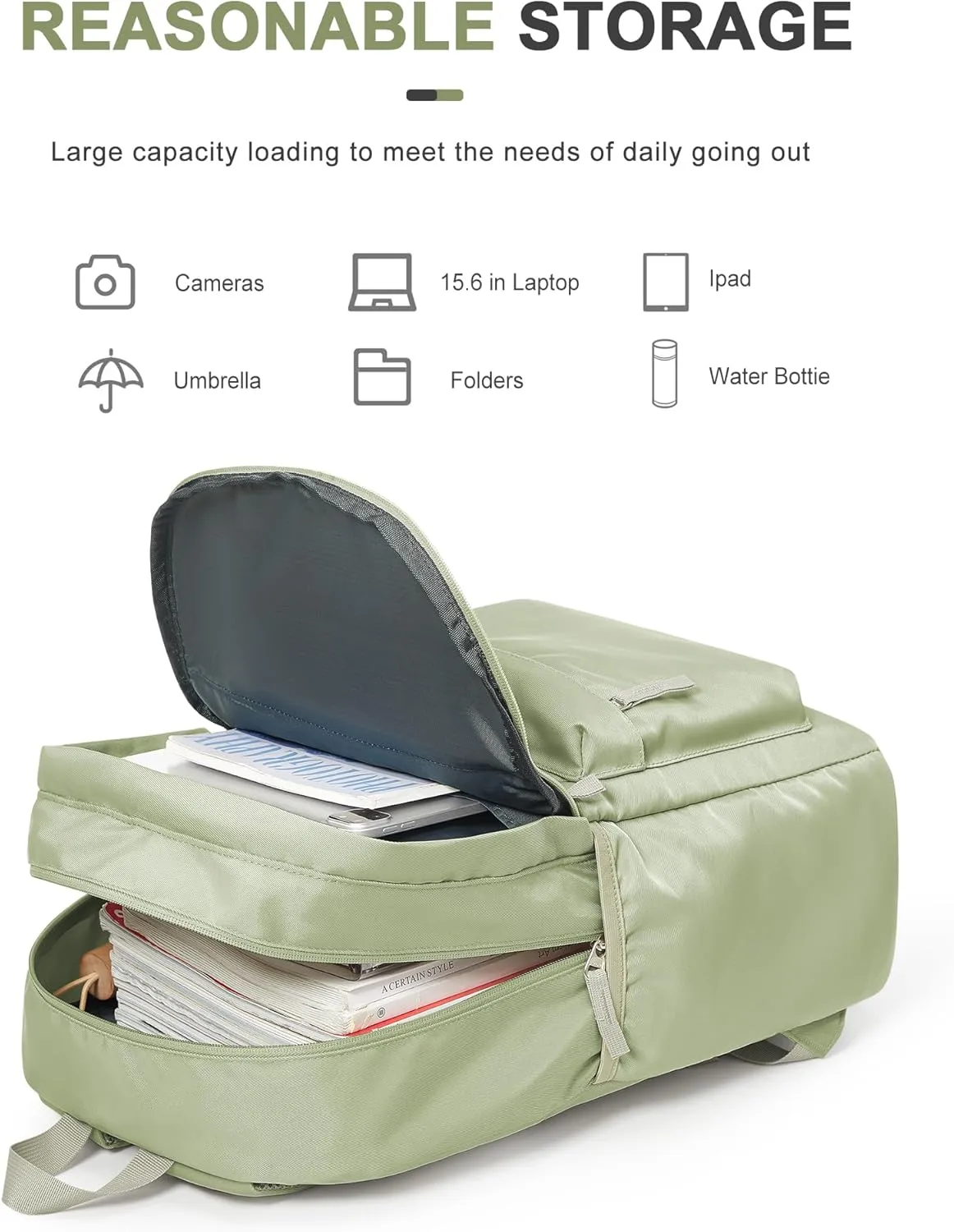 VECAVE School Backpack Green College High School Bags backpack for Boys Girls Teens Waterproof Bookbag Casual Lightweight Travel Rucksack Daypack Backpacks for Men Women