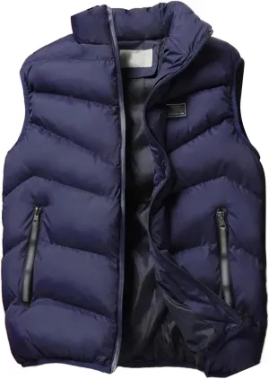 Vests Puffer Sleeveless Coats Men Solid Color Down Vest Jacket Winter Warm Vest Jacket Waistcoat Windbreaker Blue