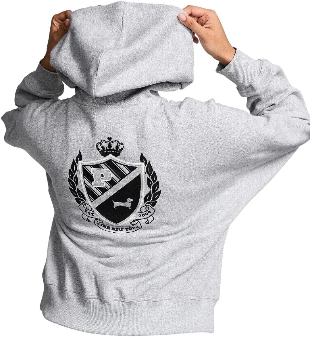 Victoria's Secret Pink Ivy Fleece Campus Pullover Hoodie Color Gray New