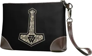 Viking Odin Raven Cowhide Leather Clutch Bag Small Clutch Purse with Wrist Straps Fashion Portable Travel Genuine Leather Clutch Bag for Women(A19)