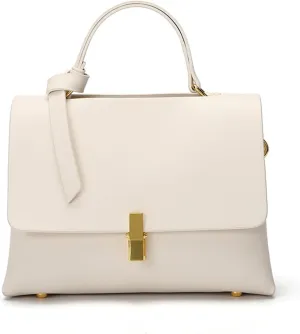 Vintage Genuine Leather Top Handle Bag for Women Satchel Shoulder Bag Purse Designer Crossbody with Push Lock