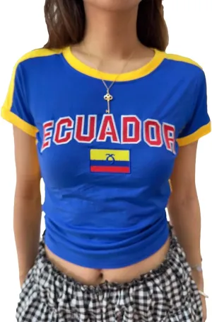 Vintage Graphic Baby Tees for Women Brazil Shirt Y2k Tops Baby Crop Tees 90s Summer Going Out Tops Streetwear Shirts