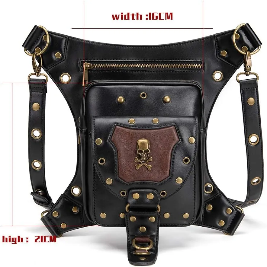 Vintage Rock Gothic Shoulder Waist Leg Thigh Holster Bags PU Leather Fanny Bag