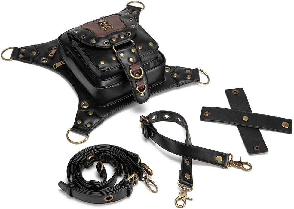 Vintage Rock Gothic Shoulder Waist Leg Thigh Holster Bags PU Leather Fanny Bag