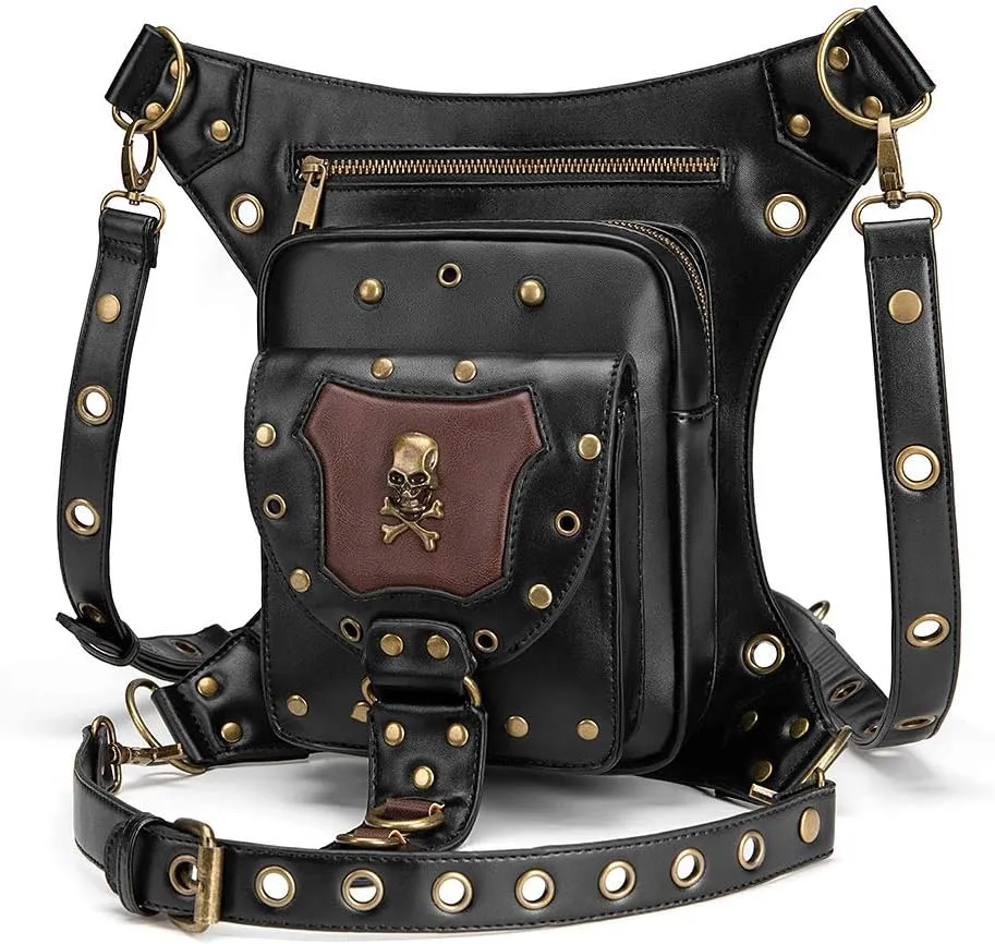Vintage Rock Gothic Shoulder Waist Leg Thigh Holster Bags PU Leather Fanny Bag