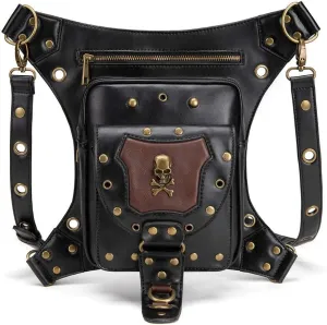 Vintage Rock Gothic Shoulder Waist Leg Thigh Holster Bags PU Leather Fanny Bag