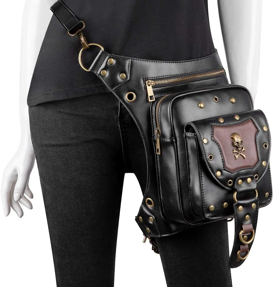 Vintage Rock Gothic Shoulder Waist Leg Thigh Holster Bags PU Leather Fanny Bag