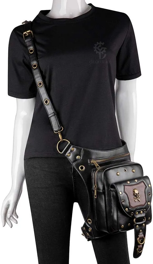 Vintage Rock Gothic Shoulder Waist Leg Thigh Holster Bags PU Leather Fanny Bag