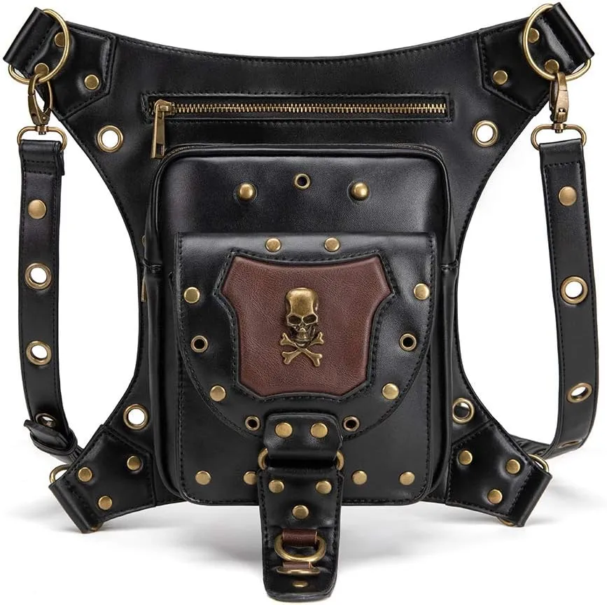 Vintage Rock Gothic Shoulder Waist Leg Thigh Holster Bags PU Leather Fanny Bag