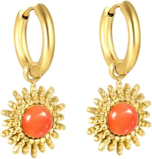 Vintage Sun Orange Cat Eye Small Hoop Dangle Drop Earrings for Women Dainty Boho 18K Gold Plated Stainless Steel Celestial Charm Huggie Hoops Hypoallergenic Retro Fashion Trendy Jewelry