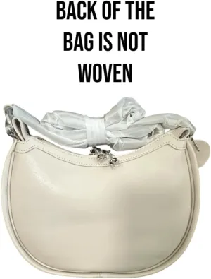 Vionli Half Moon Woven Purse for Women, Genuine Leather/Microfiber Handbags, Adjustable Strap, Trendy Shoulder Handbags (White Small)