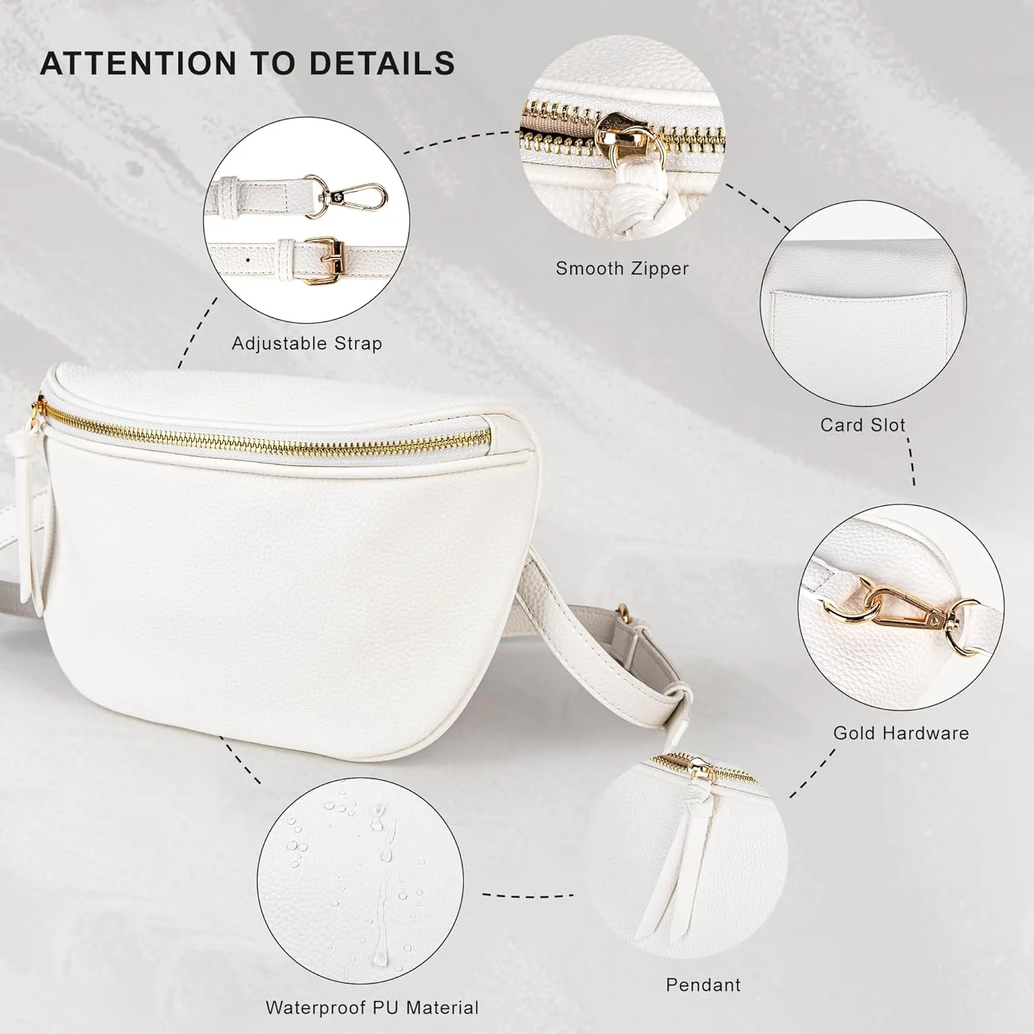 Viva Terry Saddle Crossbody Bags for Women, PU Leather Saddle Satchel Bag Fanny Pack and Cross Body Purse(White)