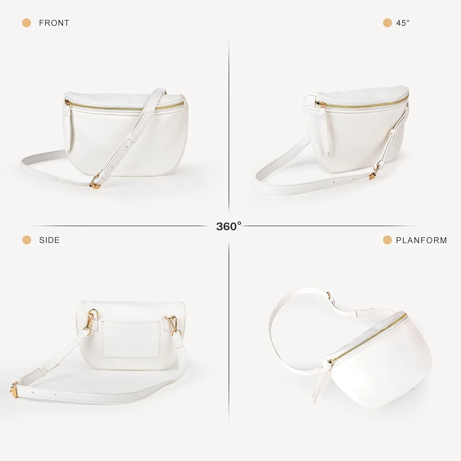 Viva Terry Saddle Crossbody Bags for Women, PU Leather Saddle Satchel Bag Fanny Pack and Cross Body Purse(White)