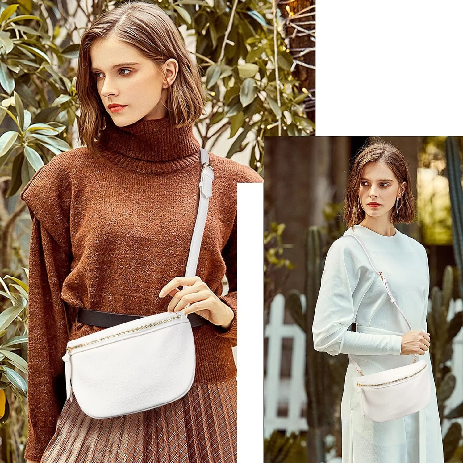 Viva Terry Saddle Crossbody Bags for Women, PU Leather Saddle Satchel Bag Fanny Pack and Cross Body Purse(White)