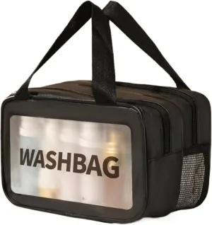 Waterproof Dual-Compartment Travel Toiletry Bag Large Capacity Cosmetic Organizer with Wet and Dry Separation for Skincare Products and Makeup Accessories (Black,M(27*15*16 cm/11*6*6 in))