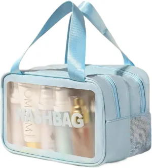 Waterproof Dual-Compartment Travel Toiletry Bag Large Capacity Cosmetic Organizer with Wet and Dry Separation for Skincare Products and Makeup Accessories (Blue,M(27*15*16 cm/11*6*6 in))