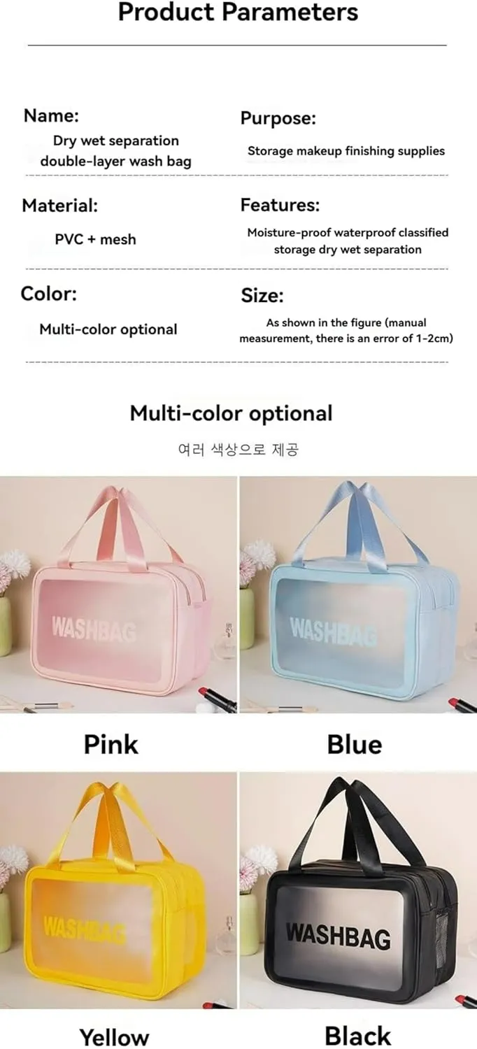 Waterproof Dual-Compartment Travel Toiletry Bag Large Capacity Cosmetic Organizer with Wet and Dry Separation for Skincare Products and Makeup Accessories (Blue,M(27*15*16 cm/11*6*6 in))